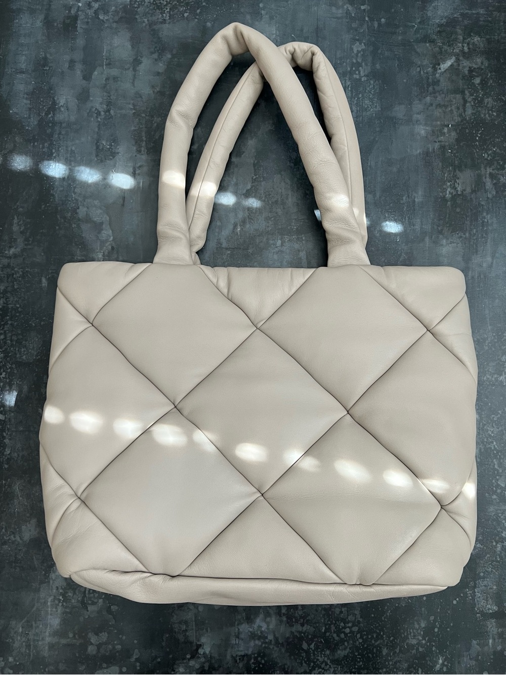H&M Quilted Padded Tote Bag in Light Taupe.